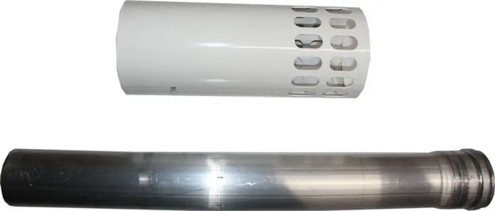 Wolf-Luftansaugöffnung mit perforierter Abdeckung und einem metallischen Rohr, geeignet für Heizsysteme DN60/100.